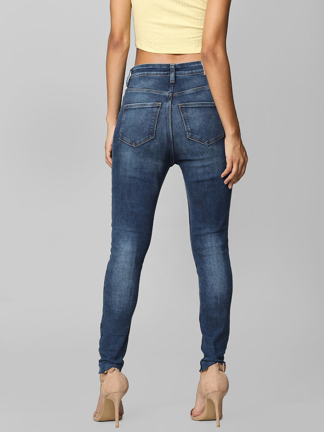 Blue High Rise Knee-Cut Skinny Jeans
