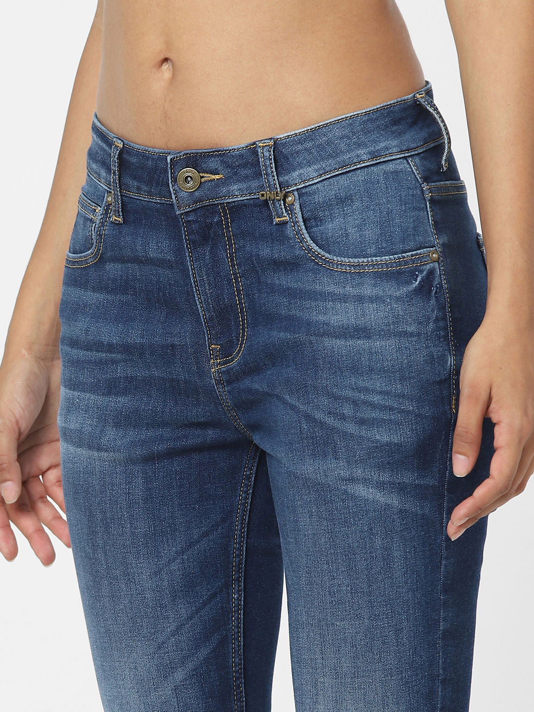 Blue Mid Rise Washed Skinny Jeans