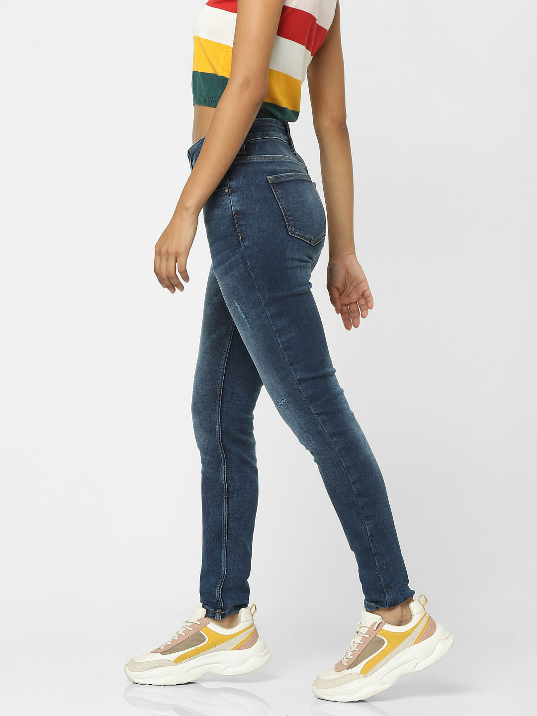 Blue High Rise Faded Skinny Jeans