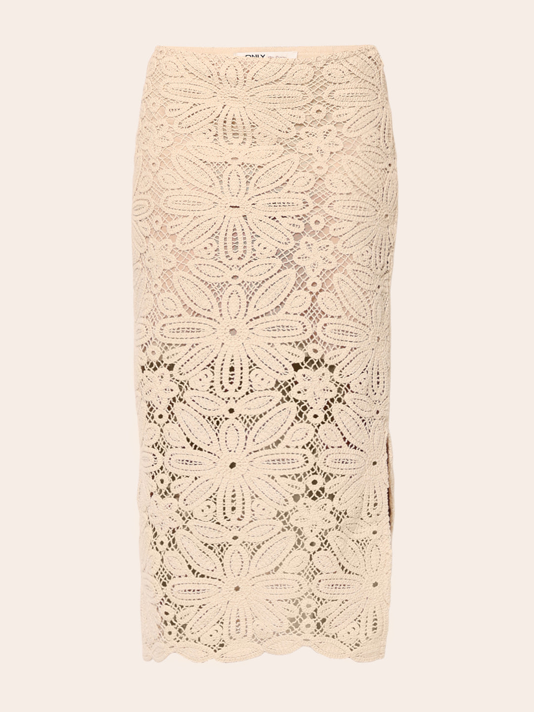 Beige Pencil Fit Lace Skirt