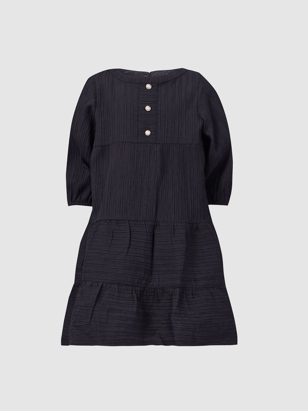 Girls Black Textured Dress