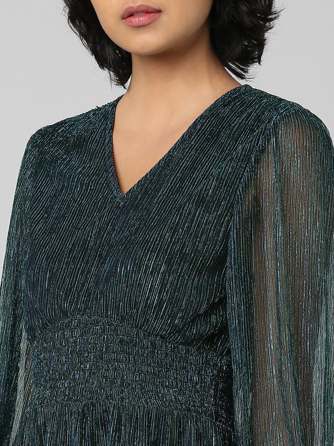 Dark Green Pleated Shimmer Dress