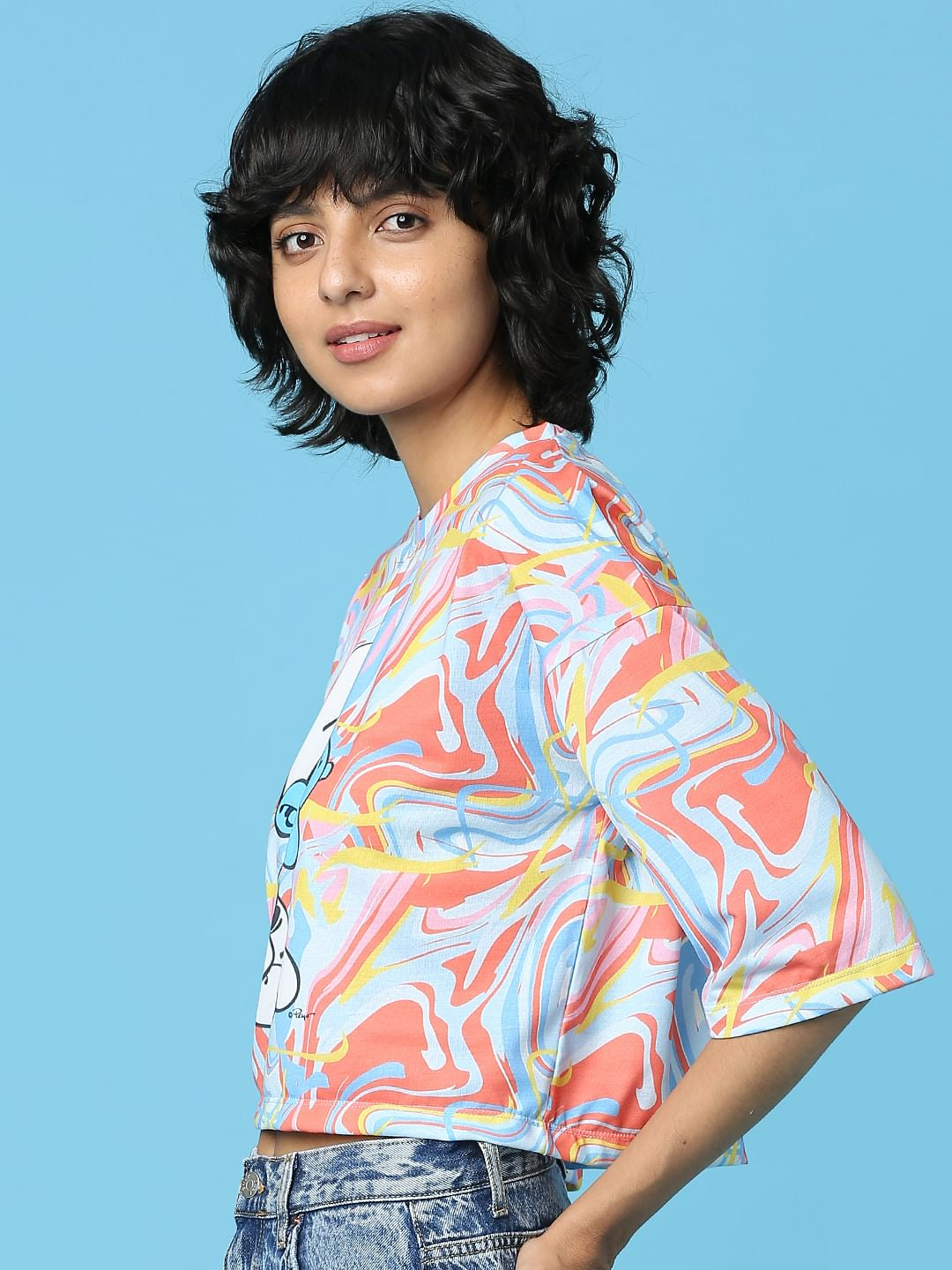 The Smurfs X Only Blue Printed Cropped T-Shirt