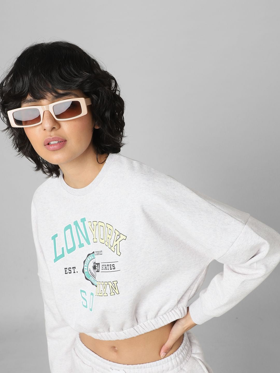 Grey Cropped Co-Ord Sweatshirt