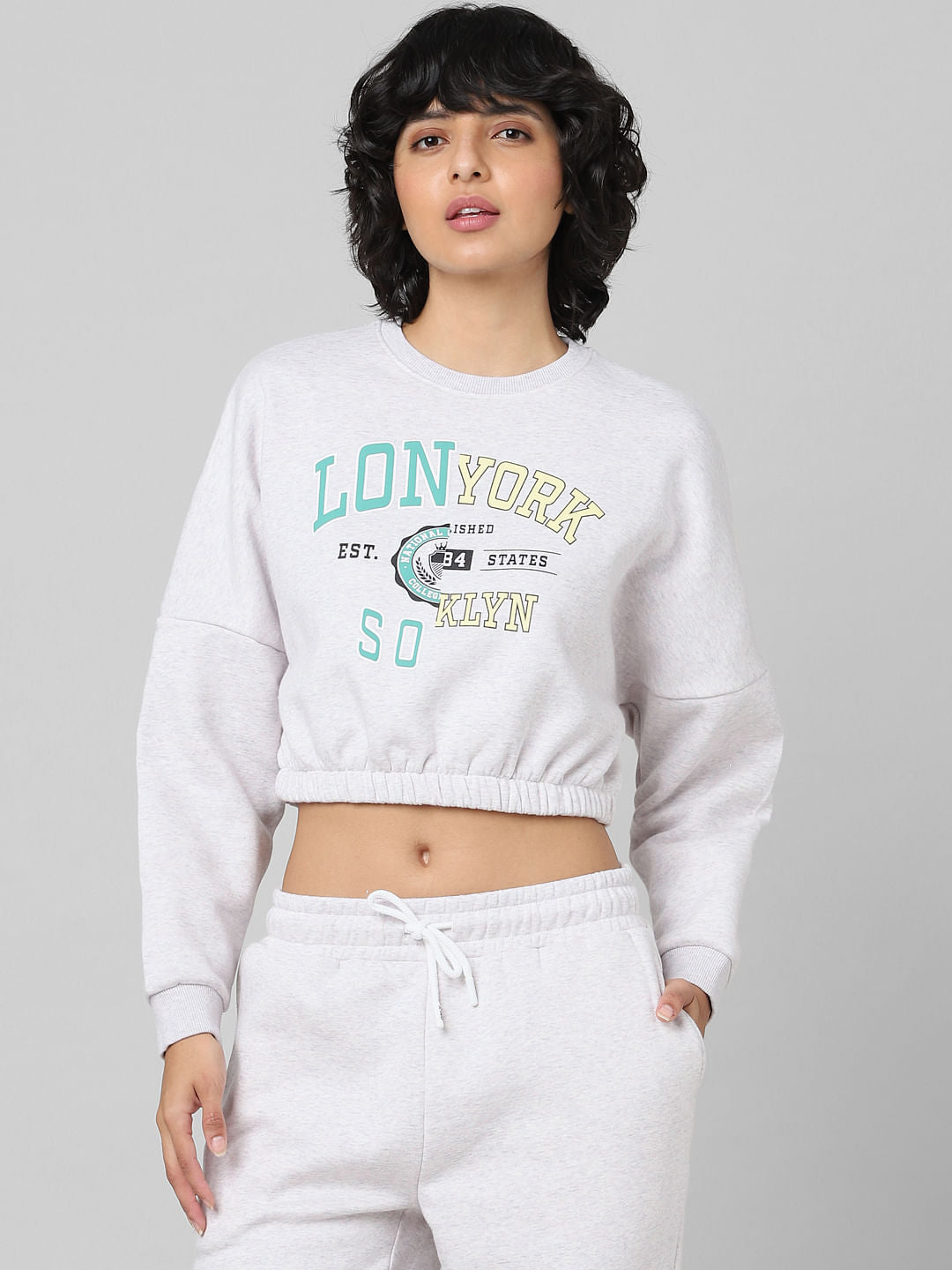 Grey Cropped Co-Ord Sweatshirt