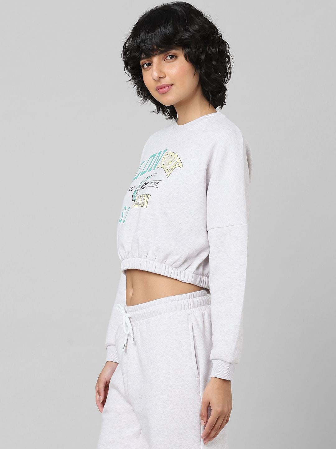 Grey Cropped Co-Ord Sweatshirt