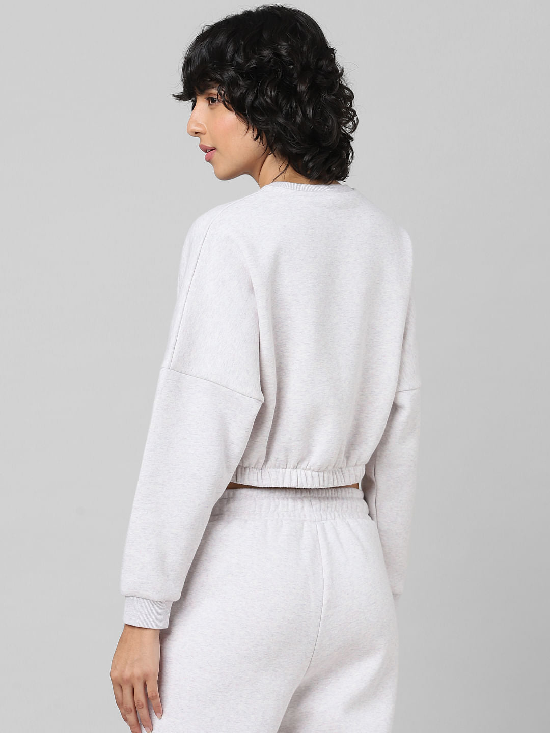 Grey Cropped Co-Ord Sweatshirt