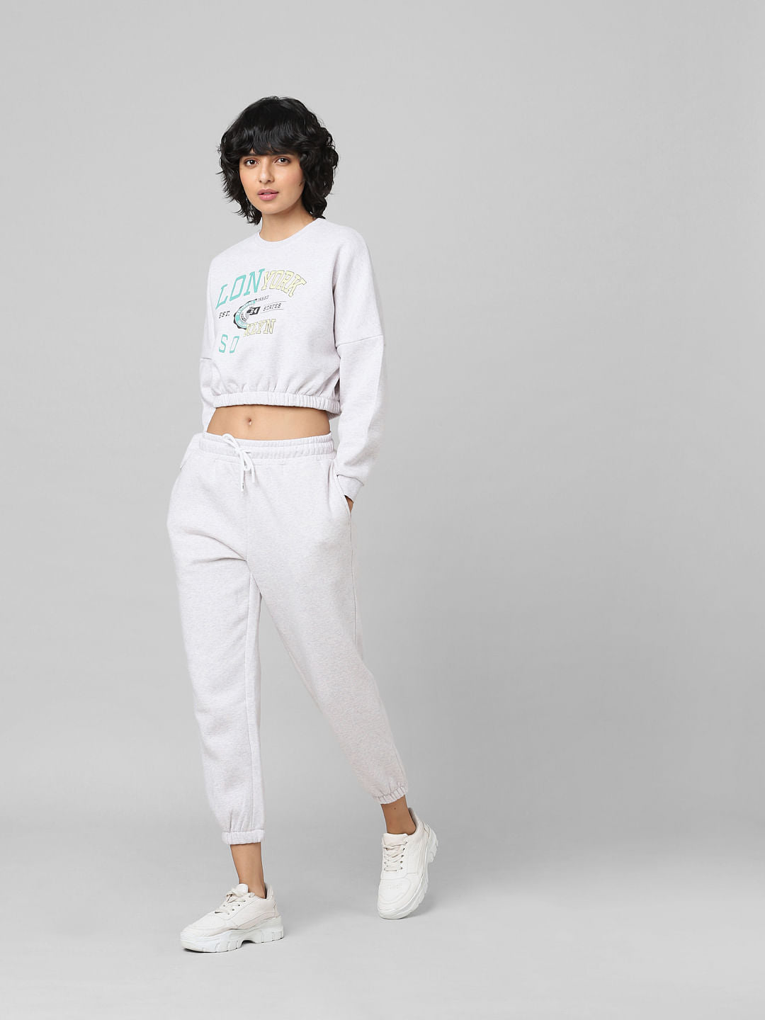 Grey Cropped Co-Ord Sweatshirt