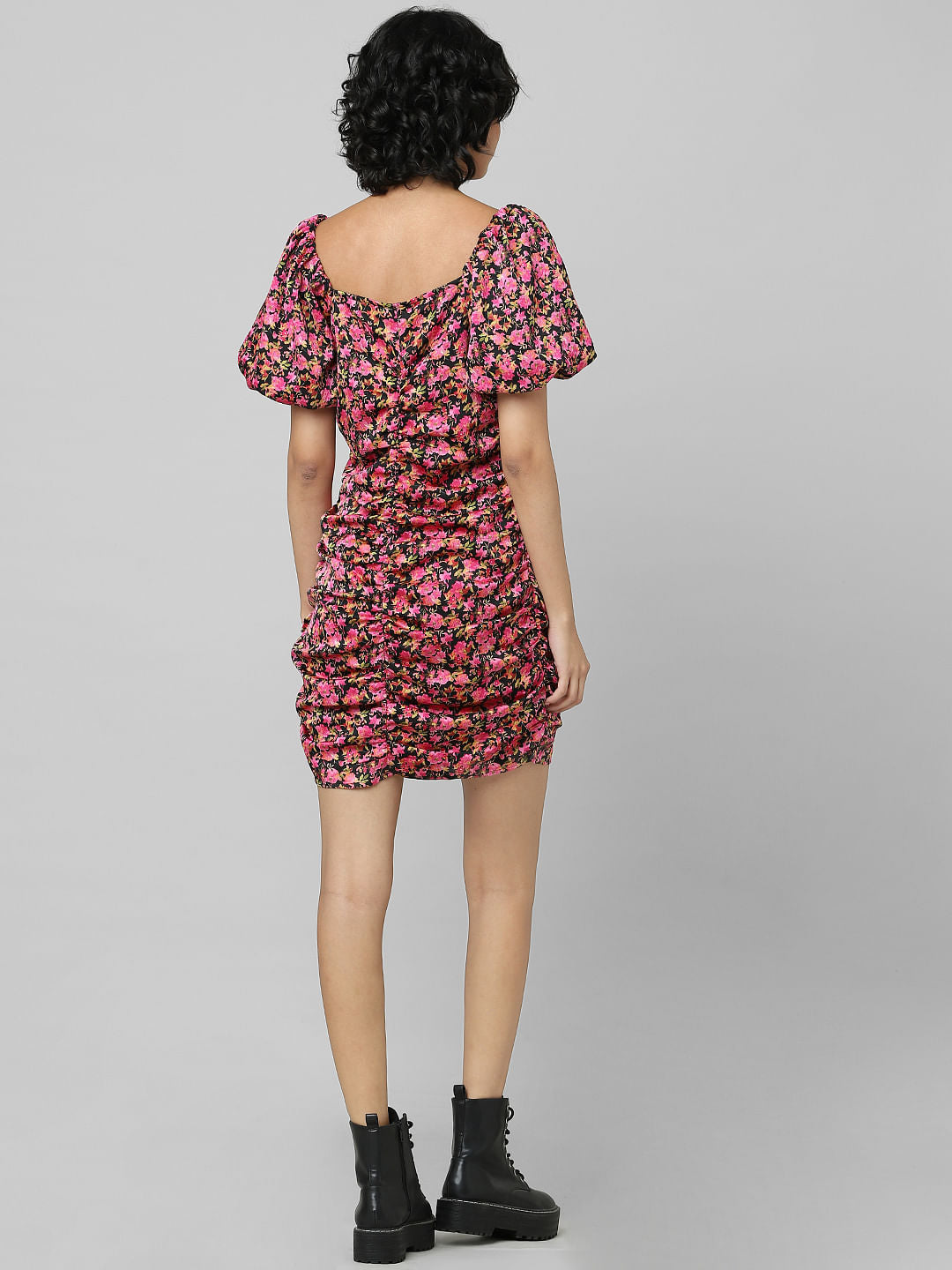 Black Floral Draped Dress