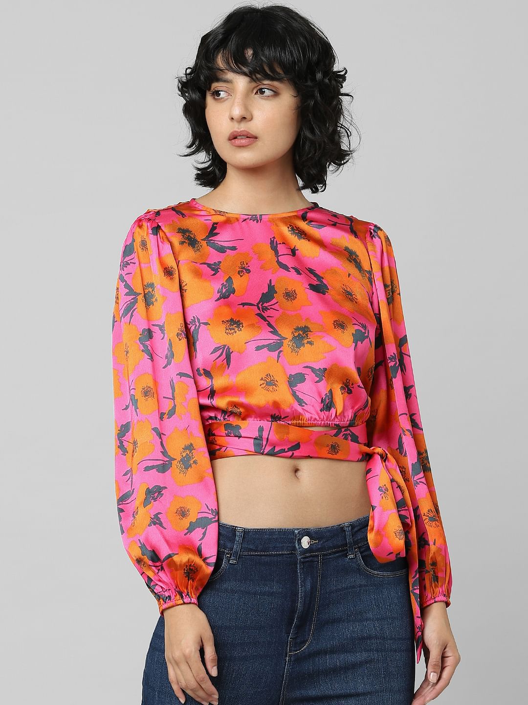 Pink Satin Printed Top