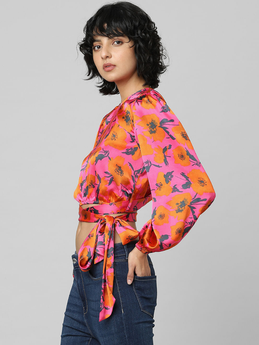 Pink Satin Printed Top