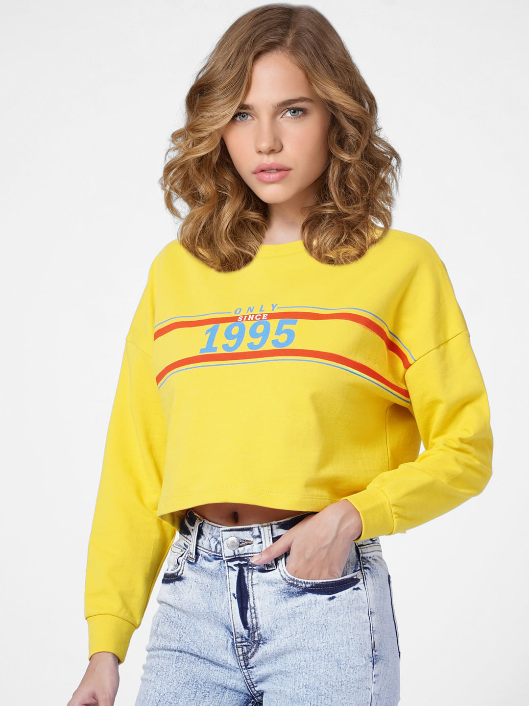 Yellow Text Print Sweatshirt