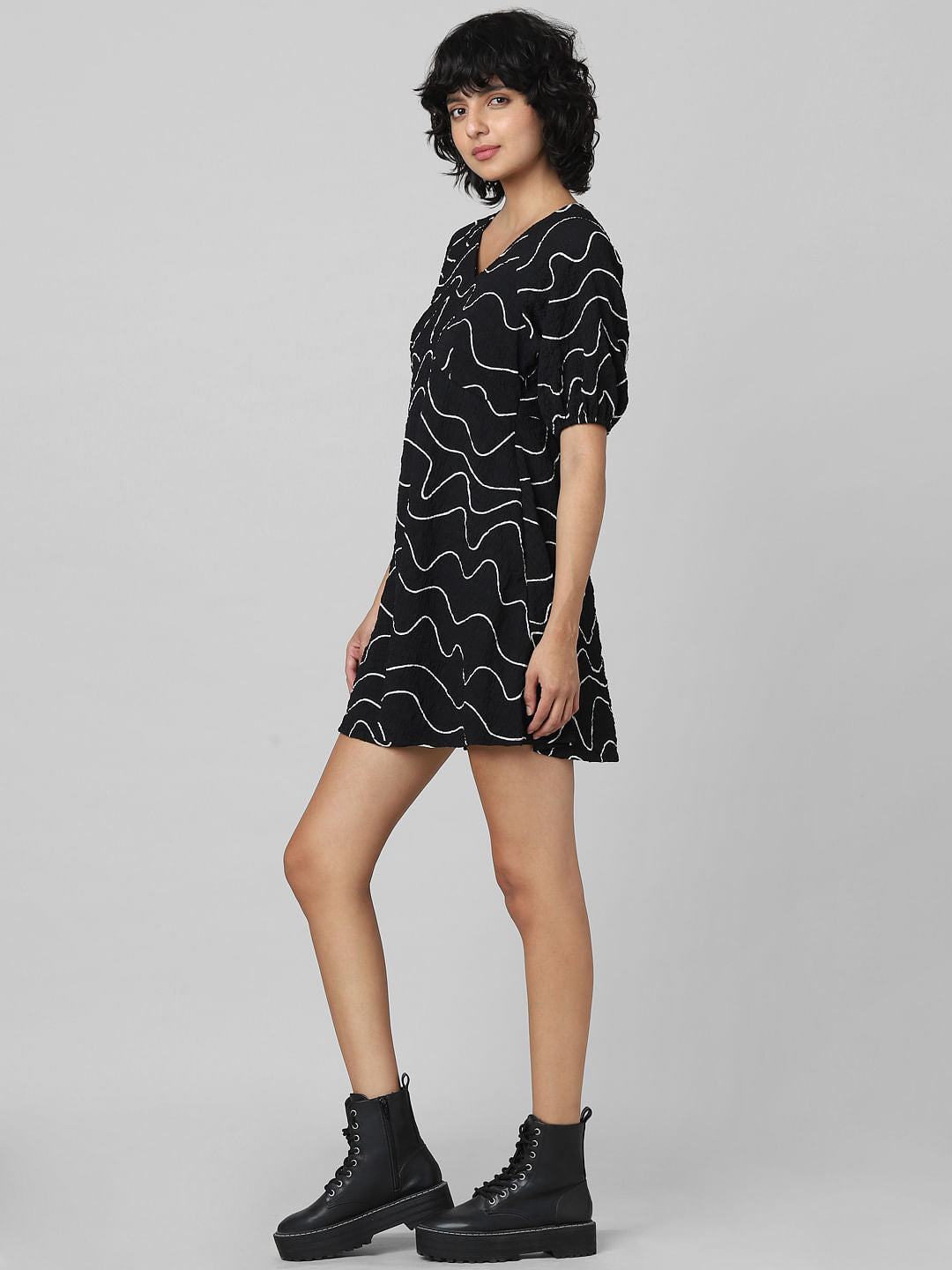 Black Printed Textured Dress