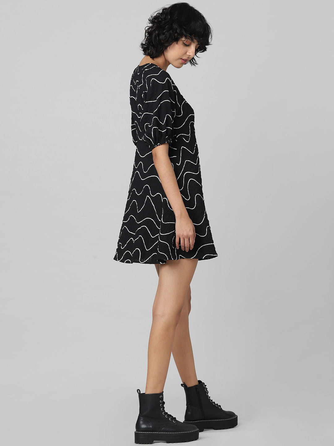 Black Printed Textured Dress