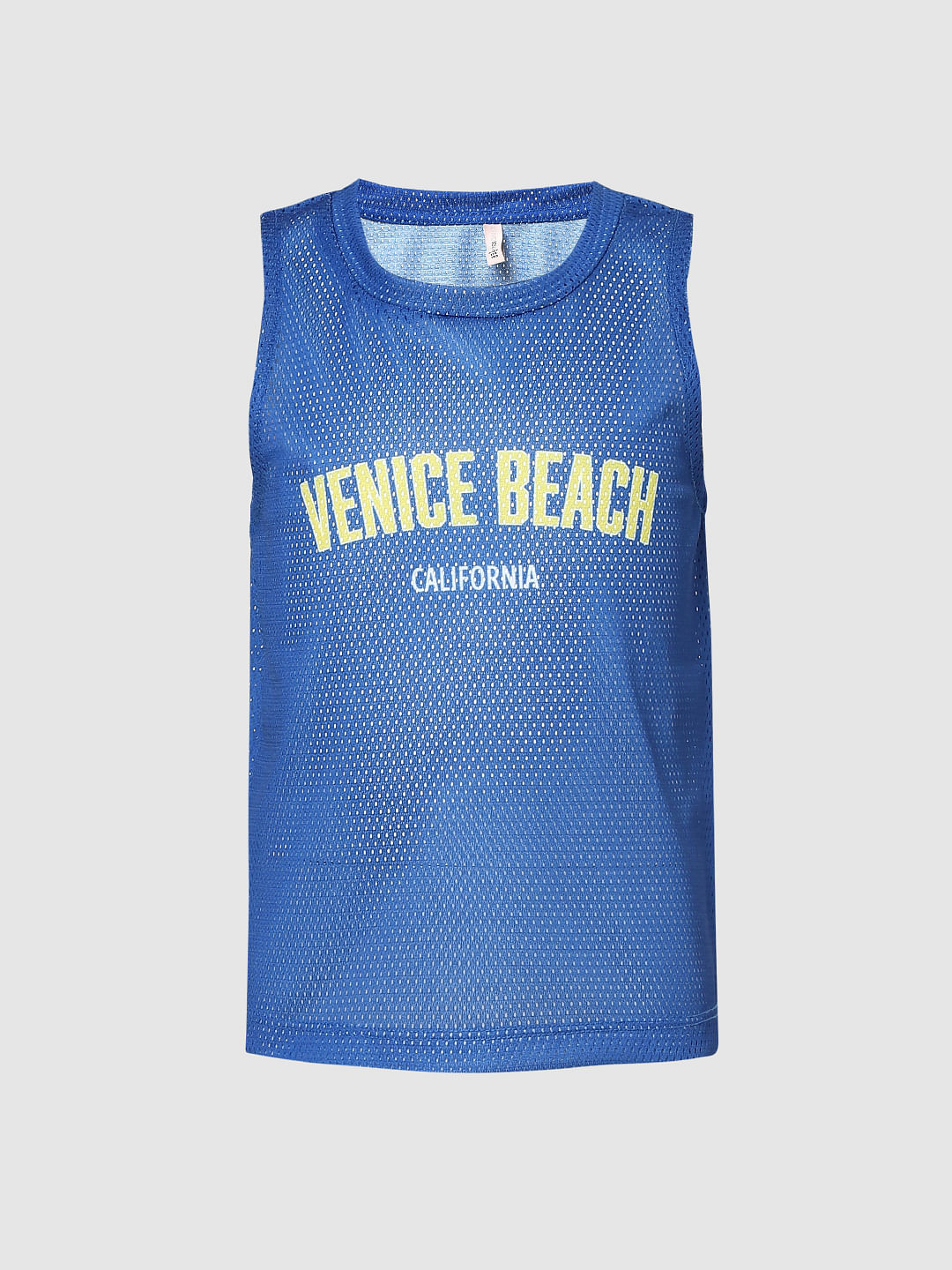 Girls Blue Mesh Sleeveless T-Shirt