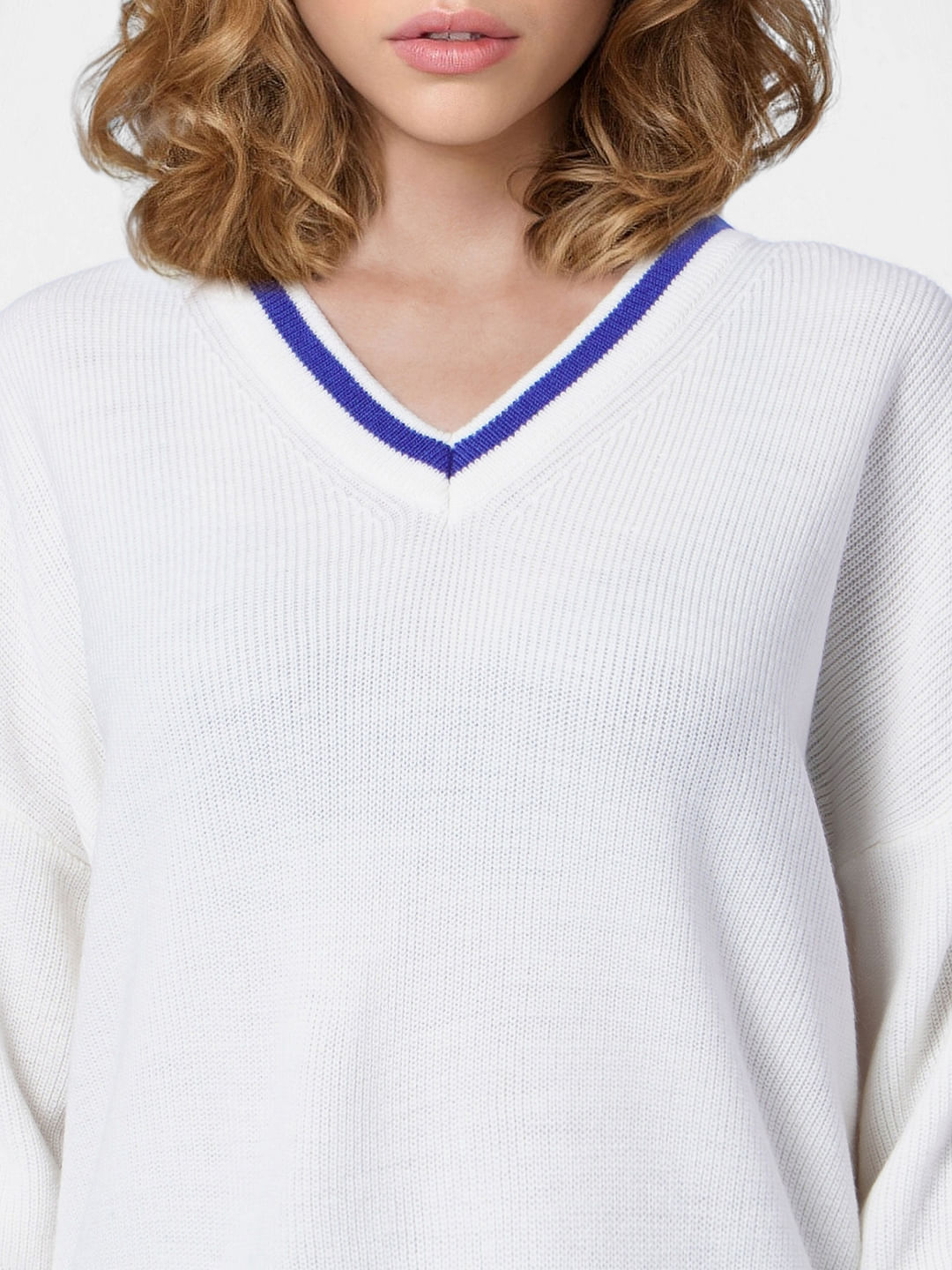 White V-Neck Pullover