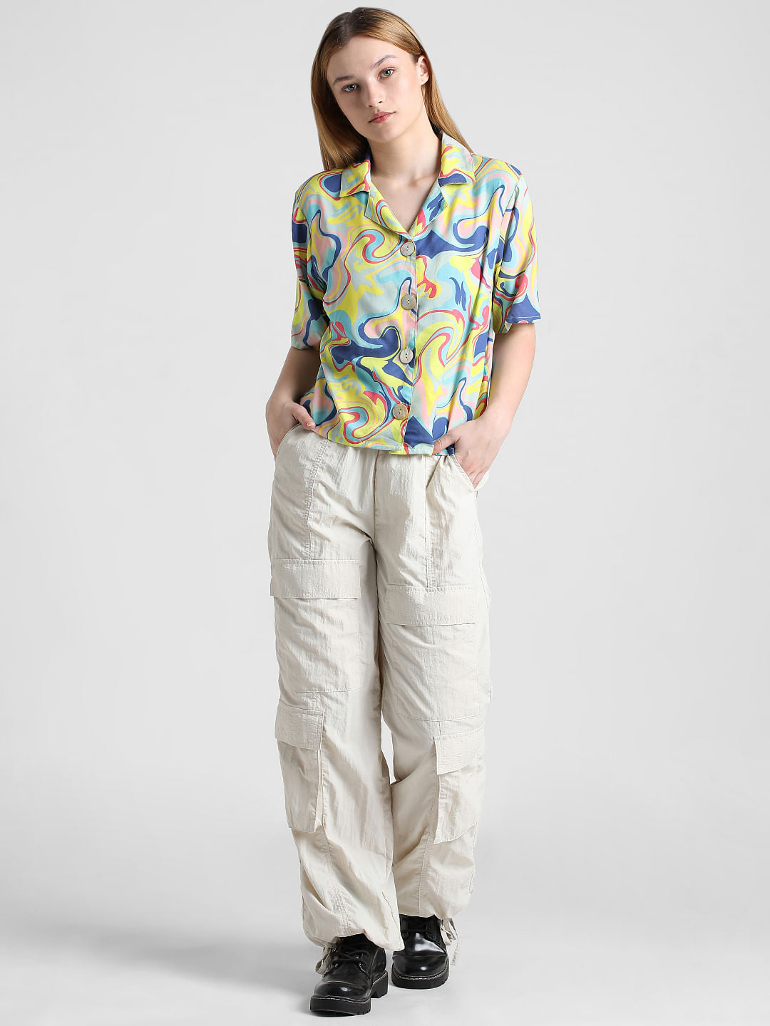 Yellow Printed Resort Collar Shirt