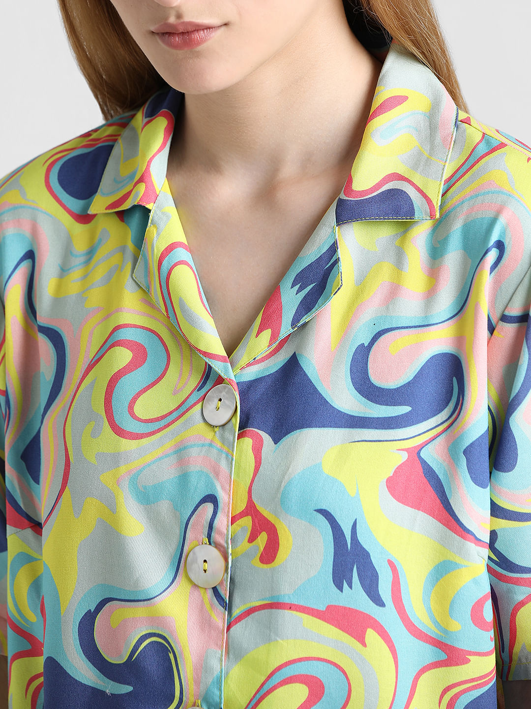 Yellow Printed Resort Collar Shirt