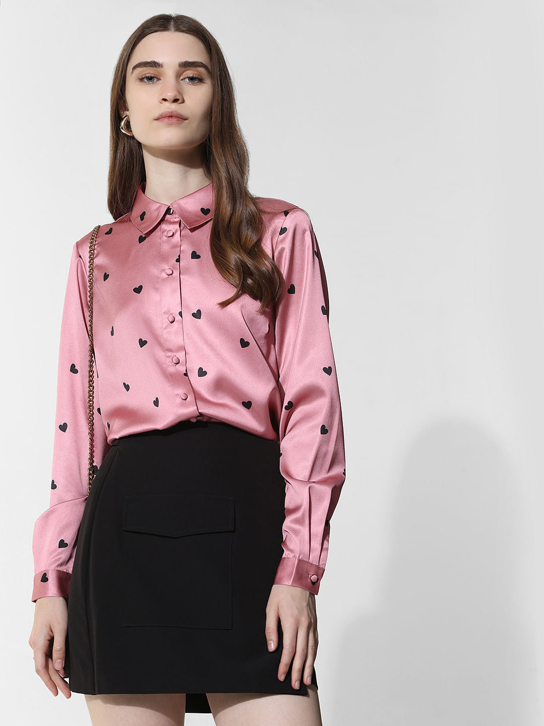Rose Heart Print Satin Shirt