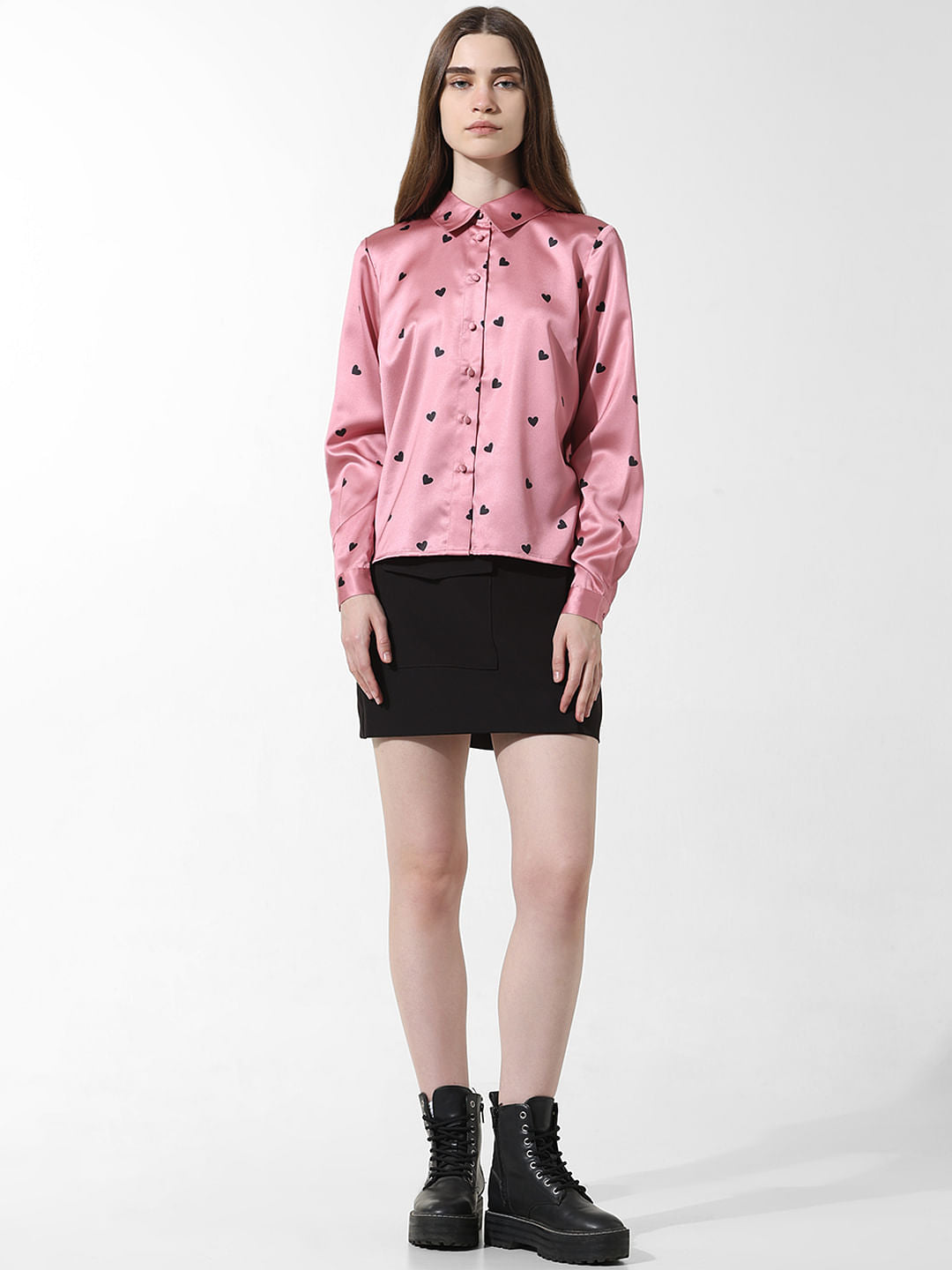 Rose Heart Print Satin Shirt