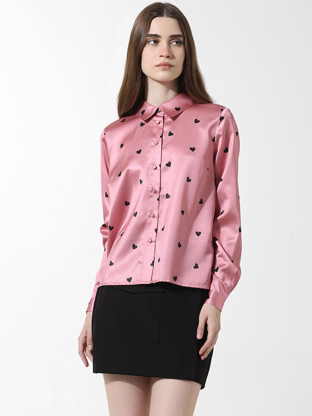 Rose Heart Print Satin Shirt