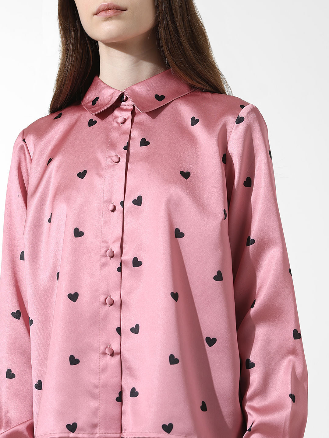 Rose Heart Print Satin Shirt