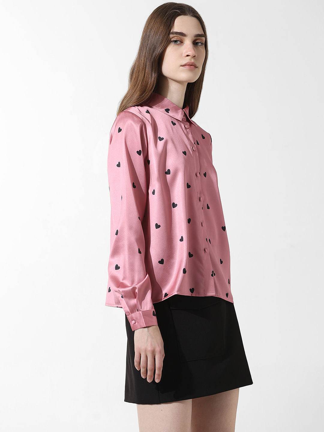 Rose Heart Print Satin Shirt