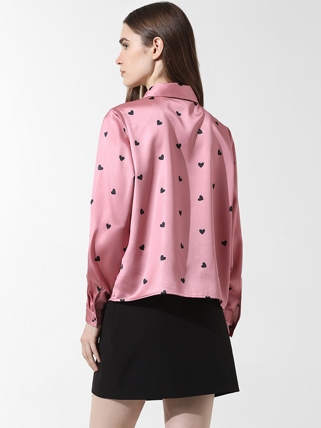 Rose Heart Print Satin Shirt