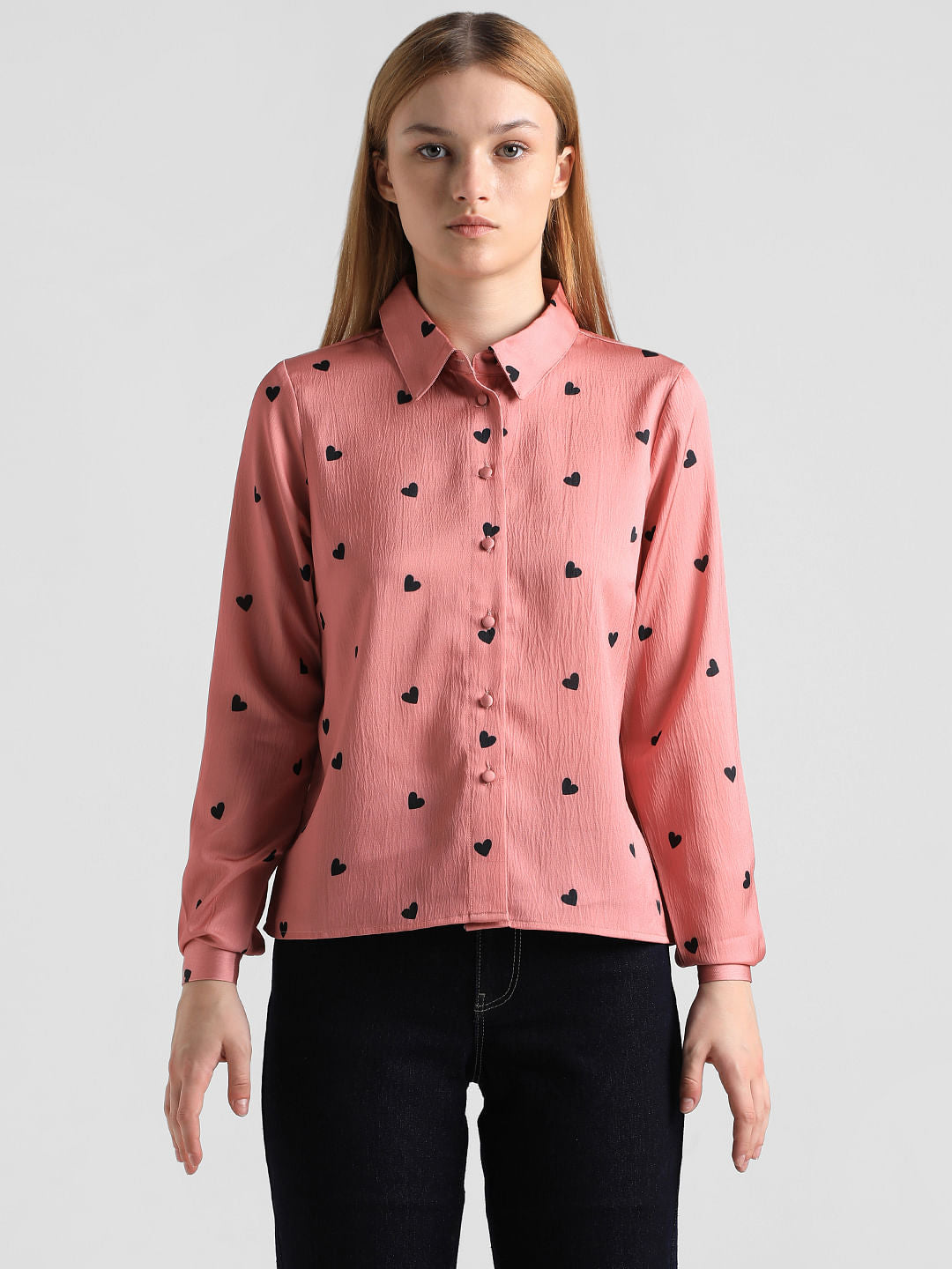 Rose Heart Print Satin Shirt