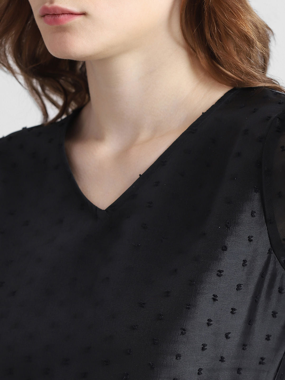 Black Printed Organza Peplum Top