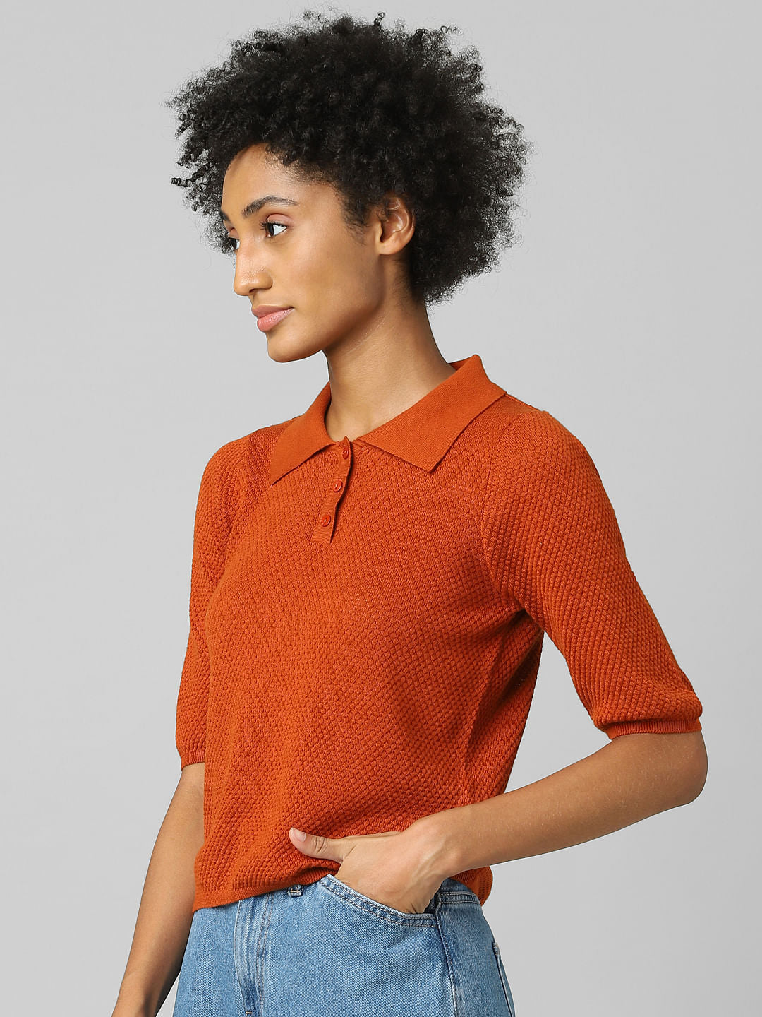 Brown Textured Polo T-Shirt