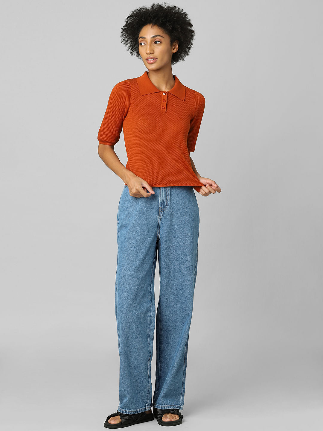 Brown Textured Polo T-Shirt