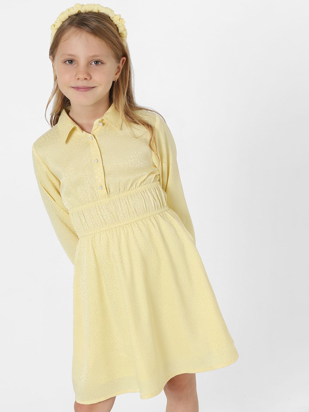 Yellow Satin Dobby Dress