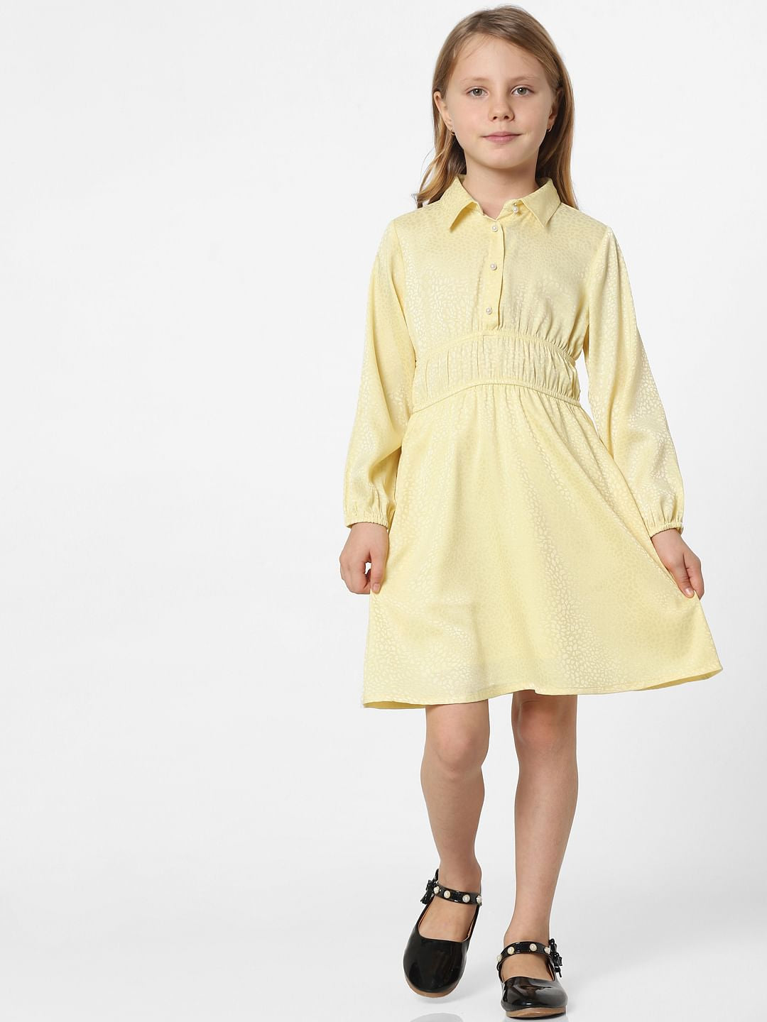 Yellow Satin Dobby Dress