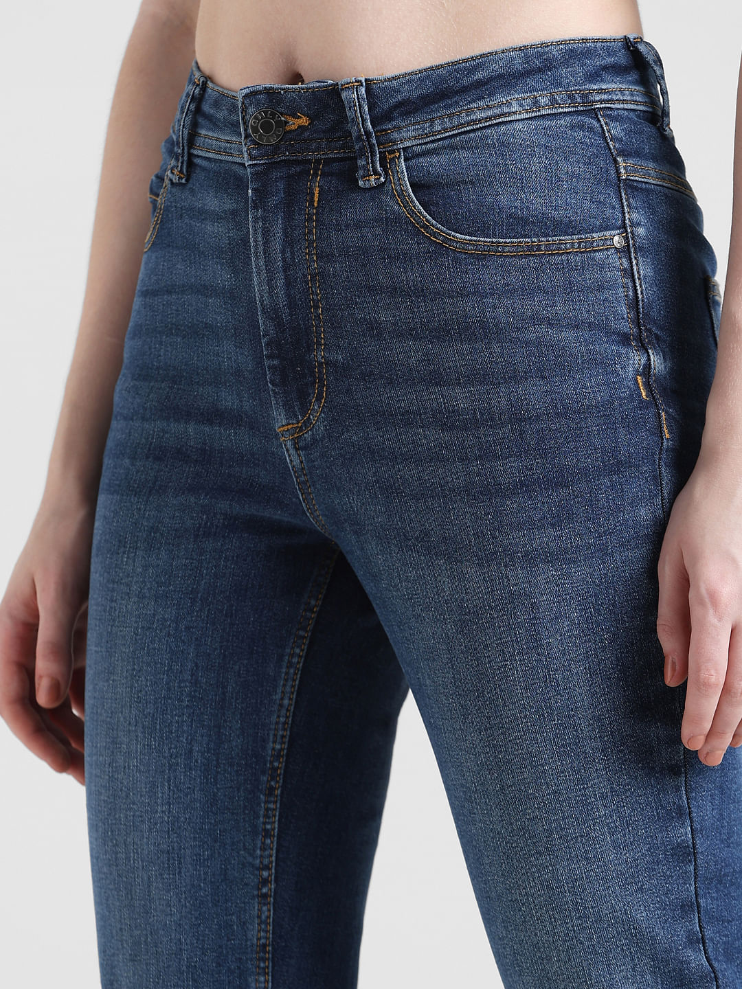 Blue High Rise Flora Flared Jeans