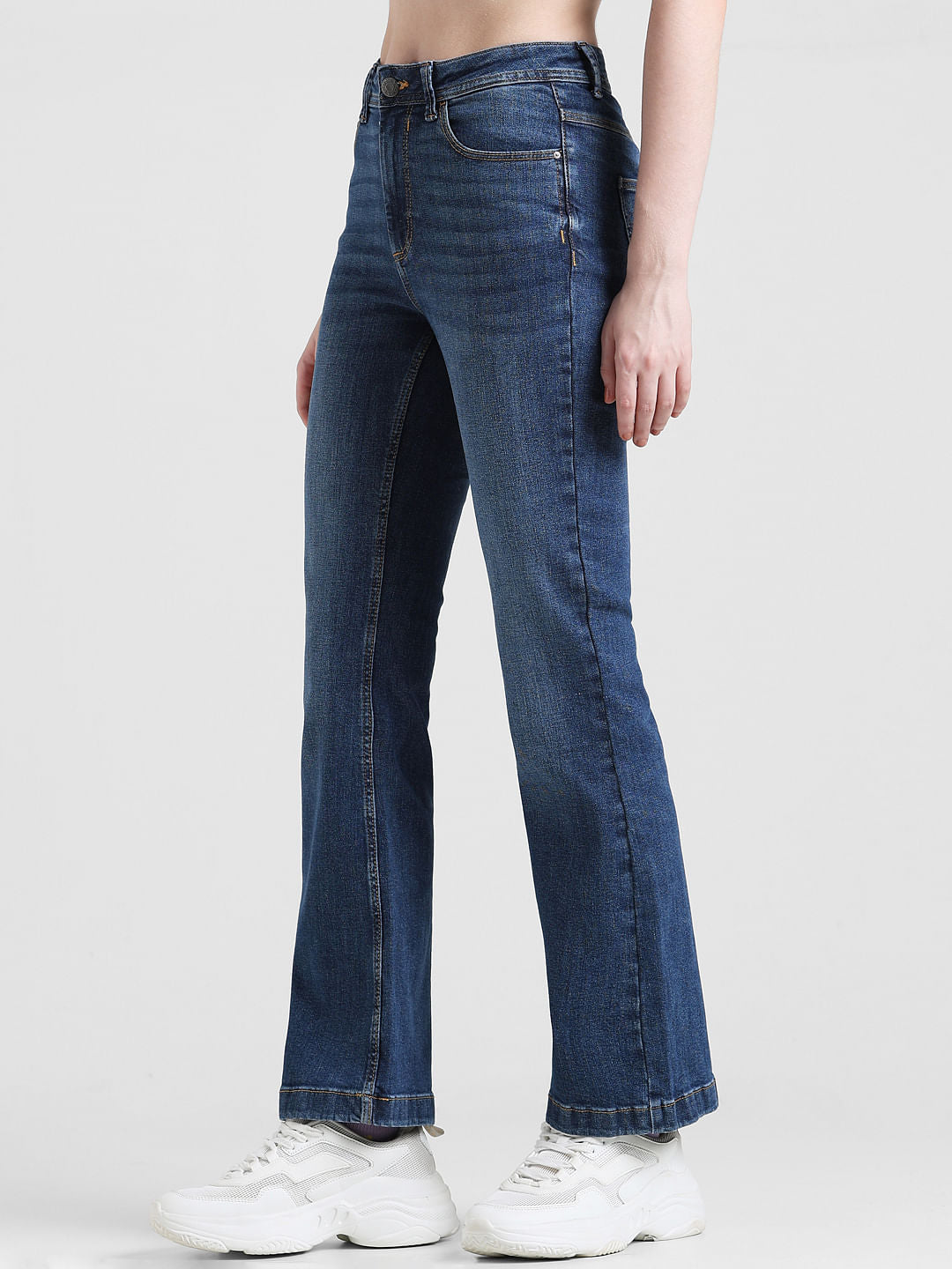 Blue High Rise Flora Flared Jeans