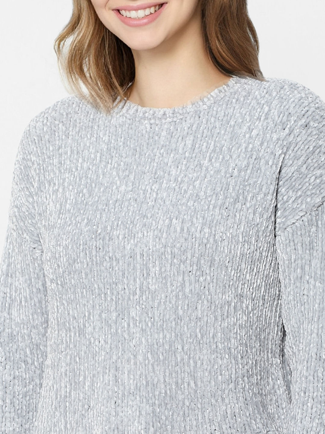 Grey Cropped Knit Pullover