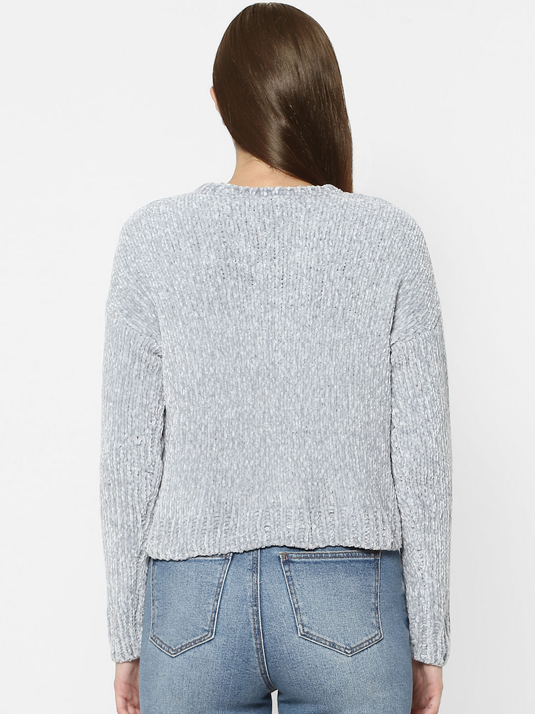 Grey Cropped Knit Pullover