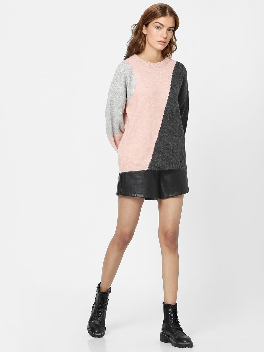 Pink Colourblocked Pullover