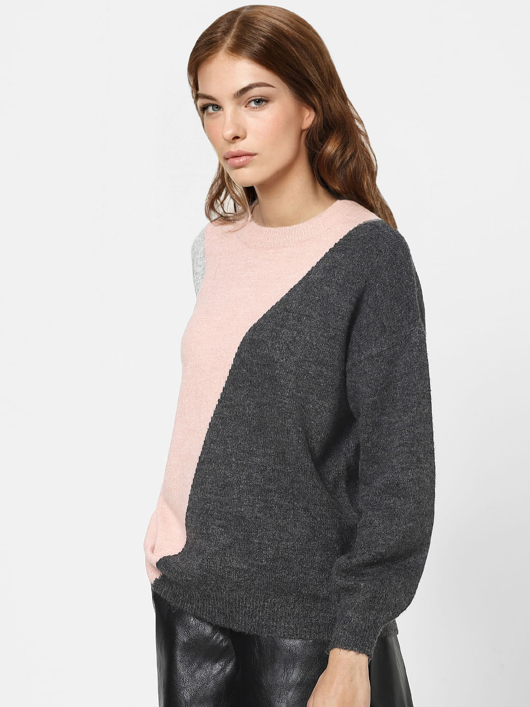 Pink Colourblocked Pullover