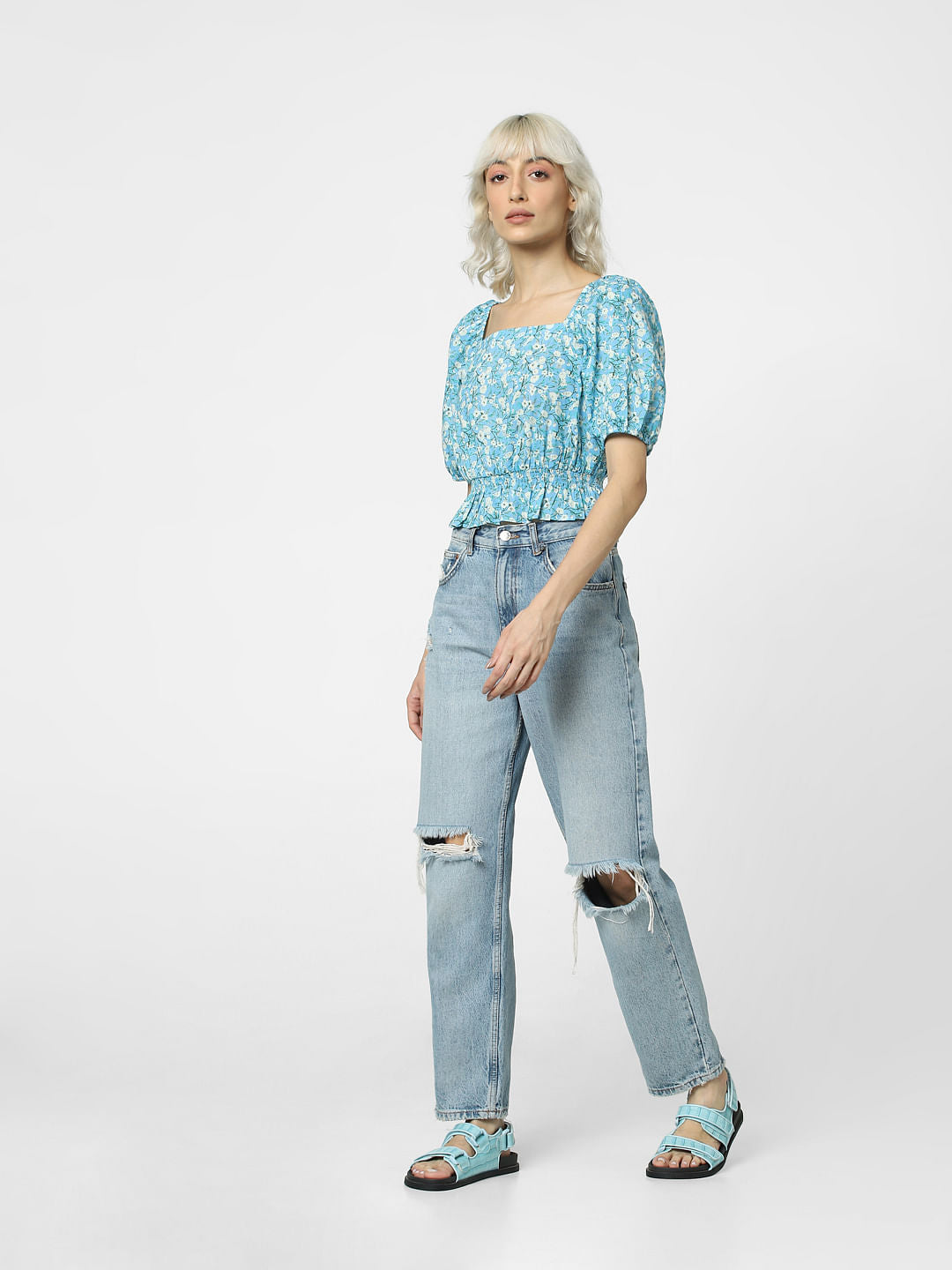 Blue Floral Print Top