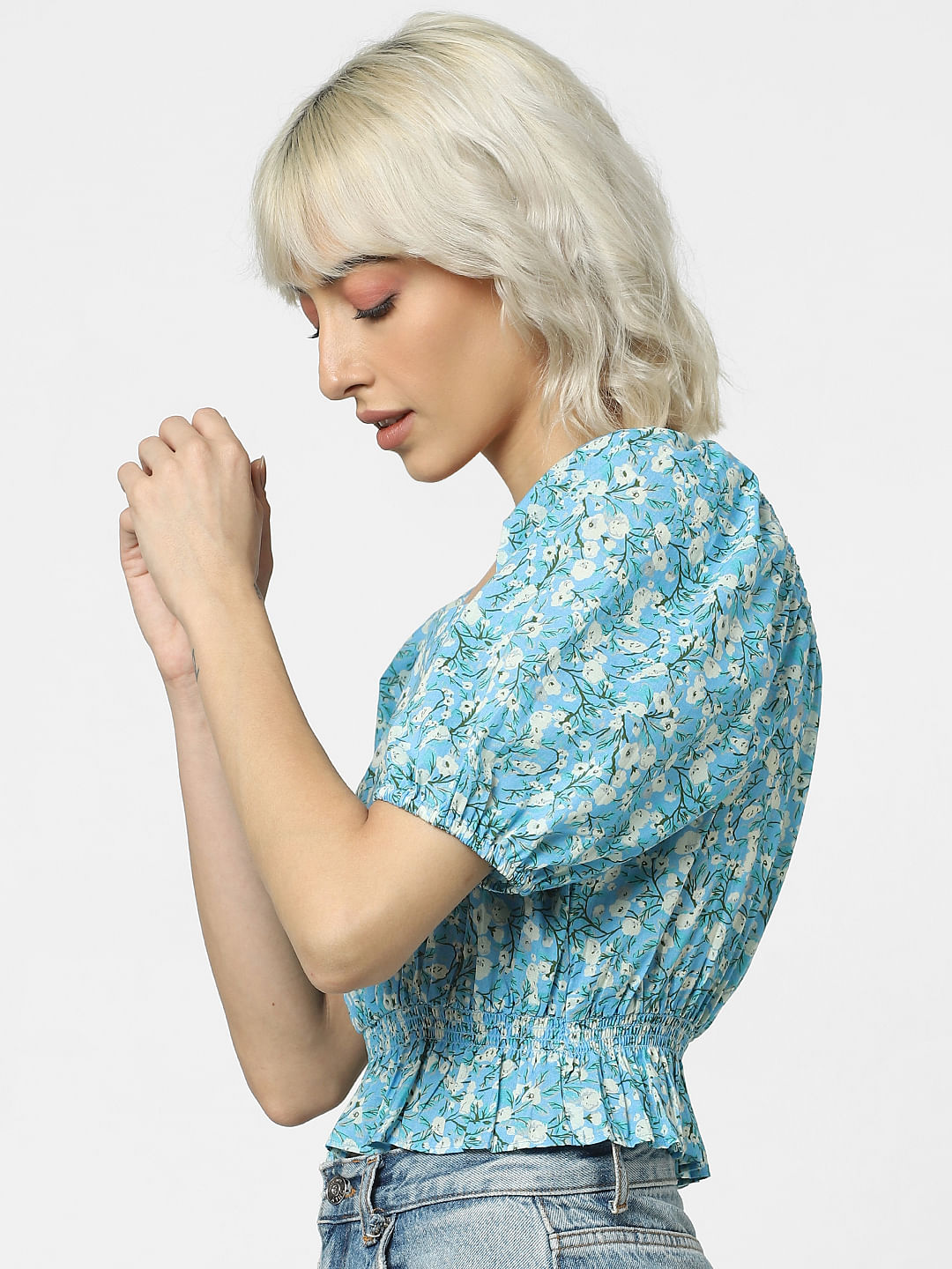 Blue Floral Print Top