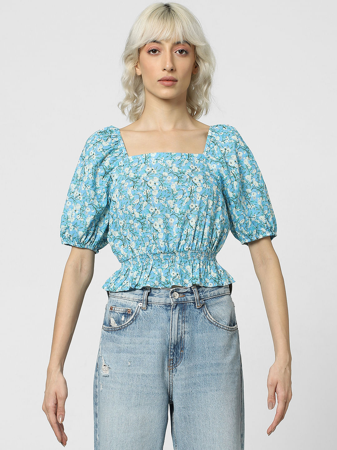 Blue Floral Print Top