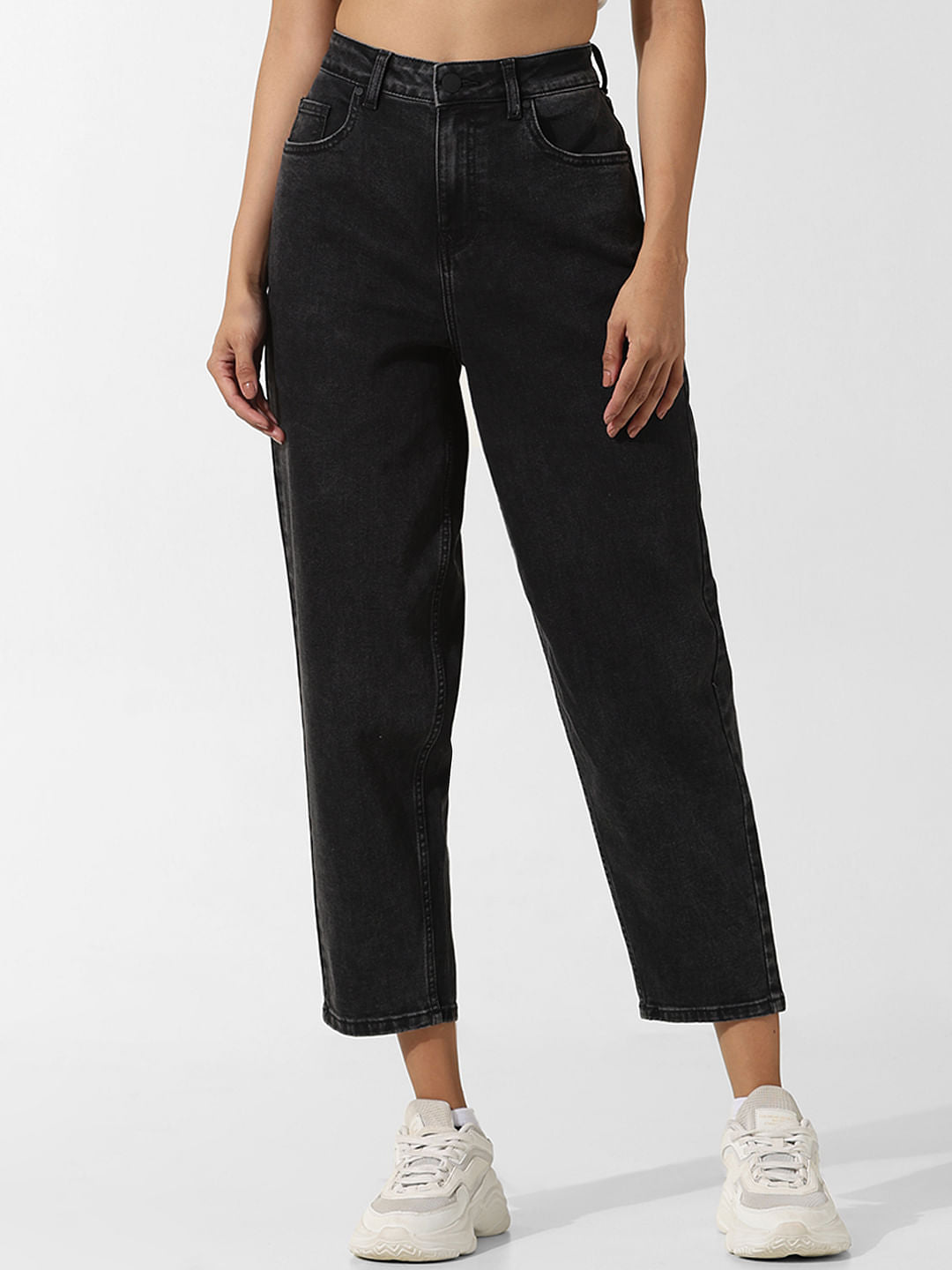 Black High Rise Straight Fit Jeans