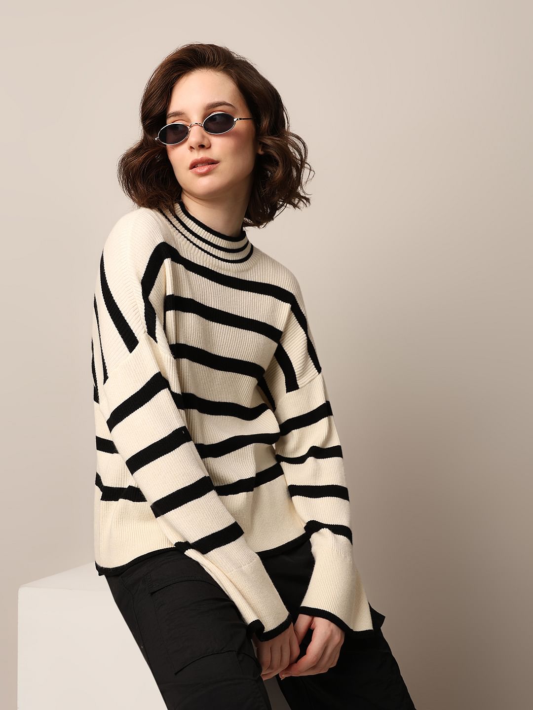 Cream High Neck Oversized Pullover