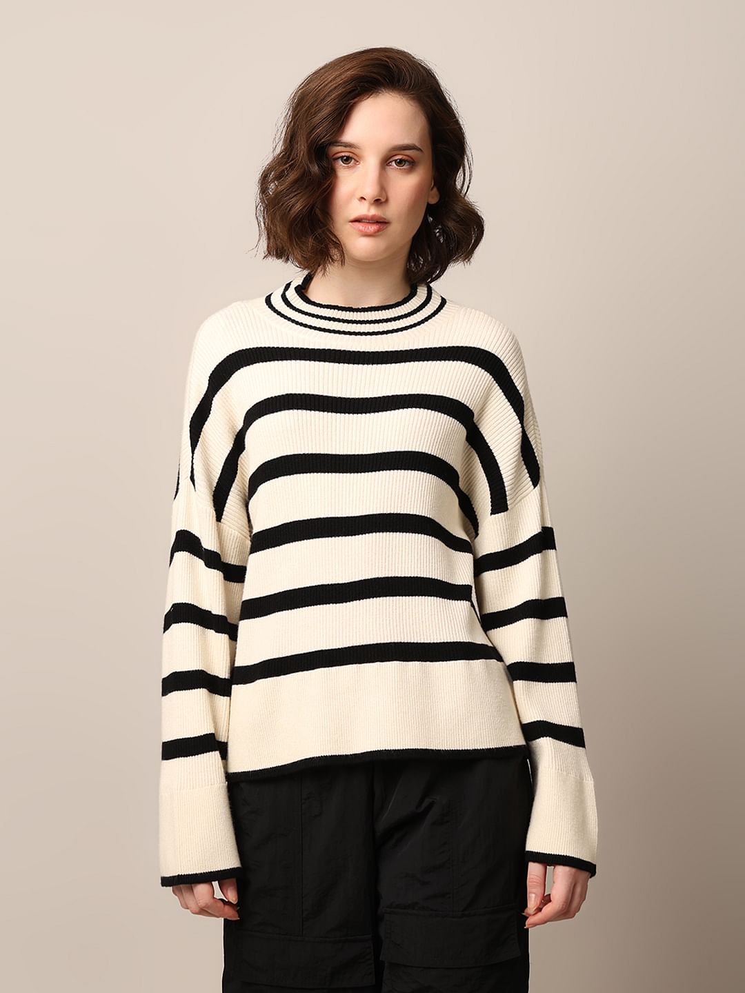 Cream High Neck Oversized Pullover