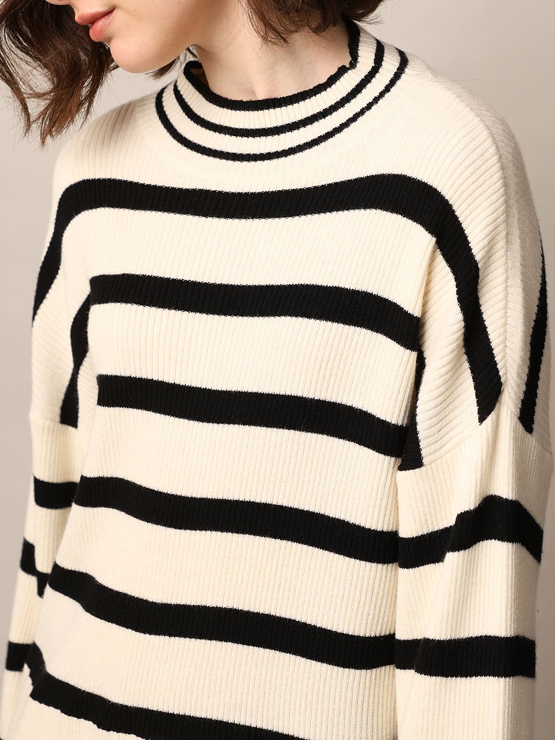 Cream High Neck Oversized Pullover
