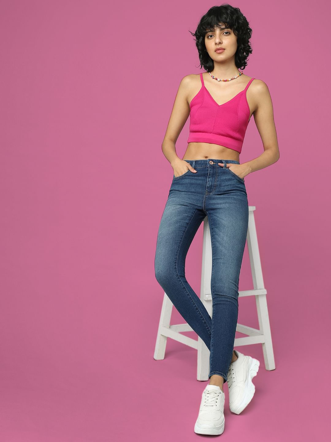 Blue High Rise Washed Skinny Jeans