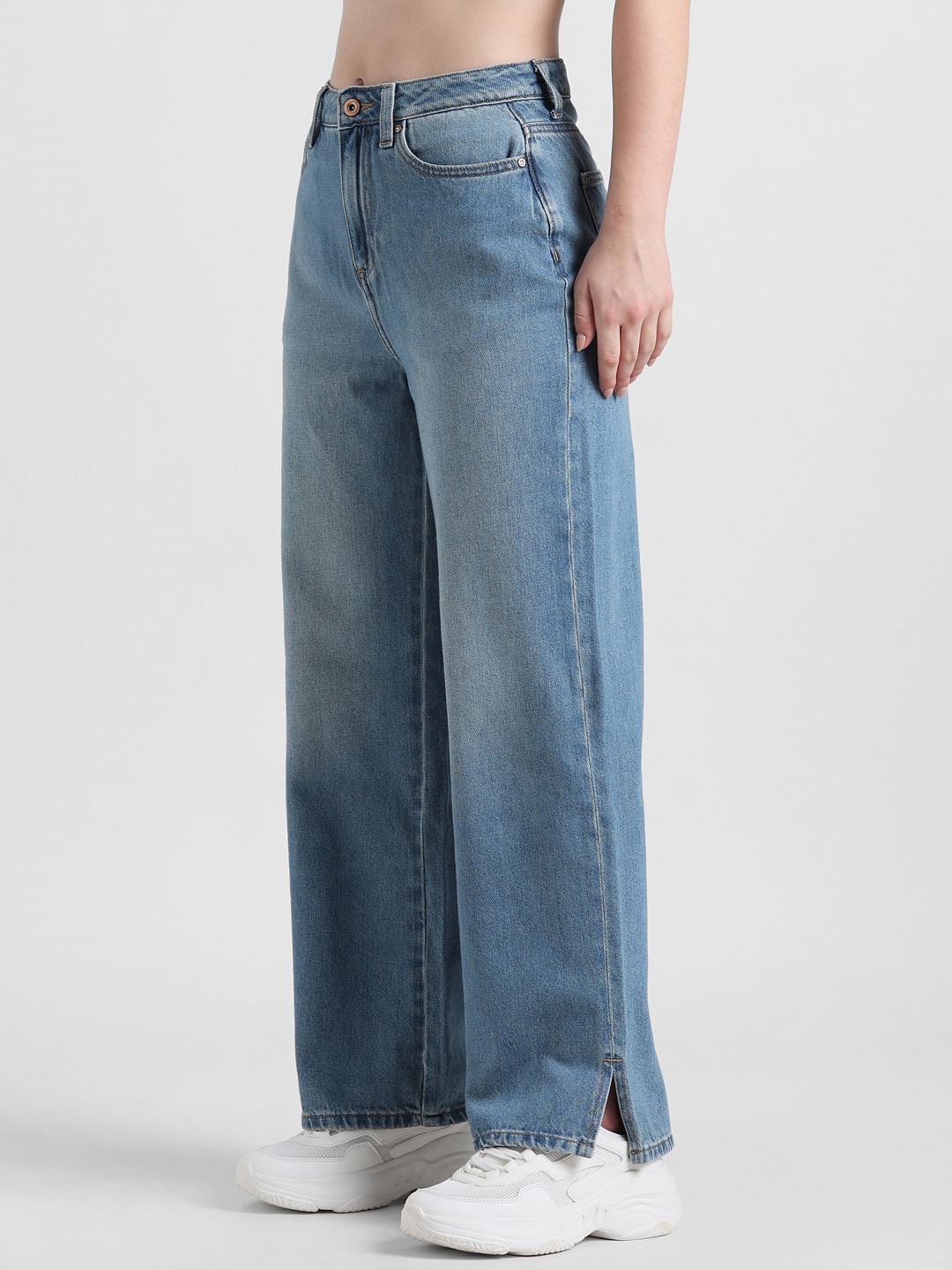 Blue High Rise Wide Leg Jeans