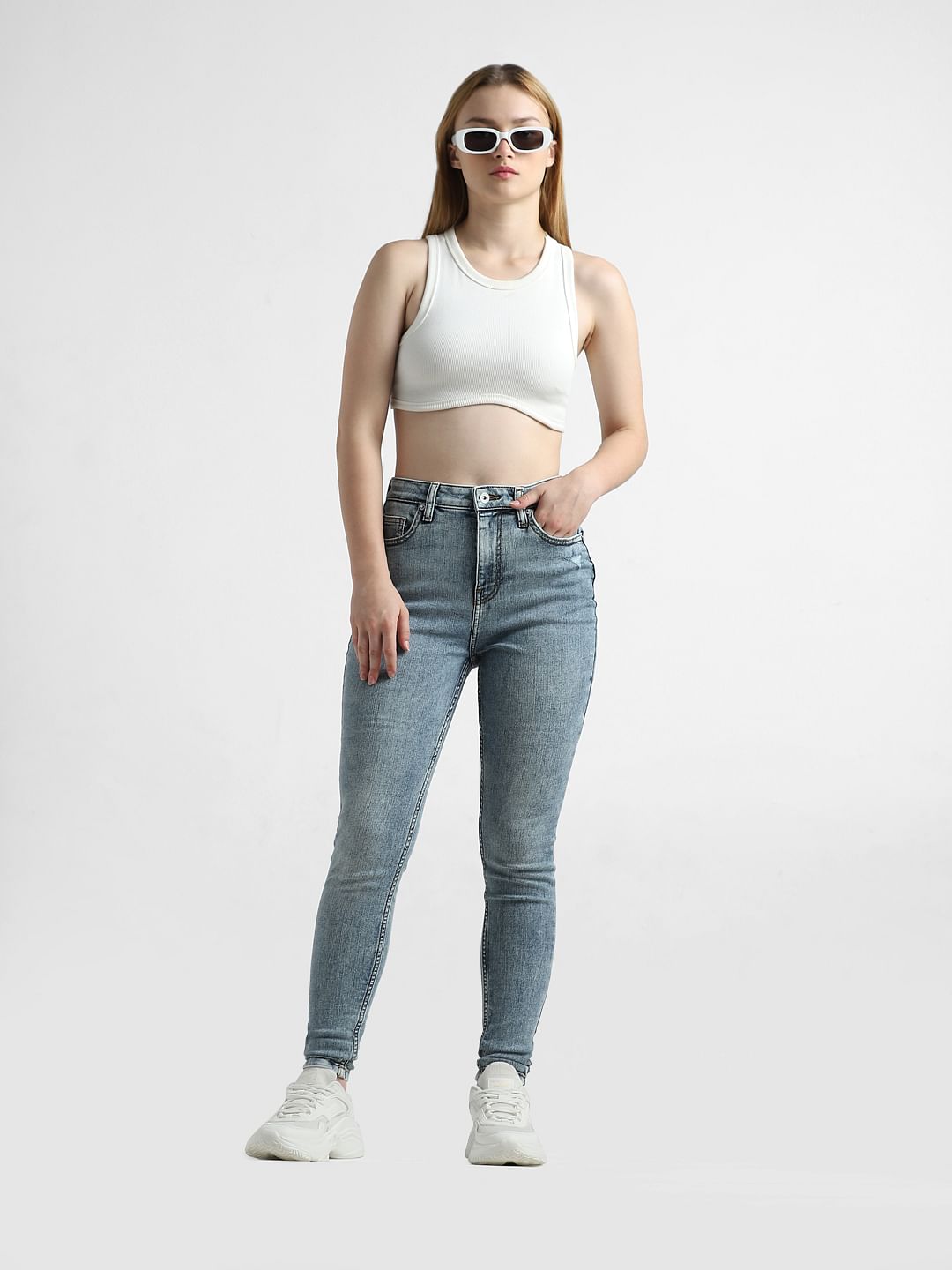Blue High Rise Washed Skinny Jeans